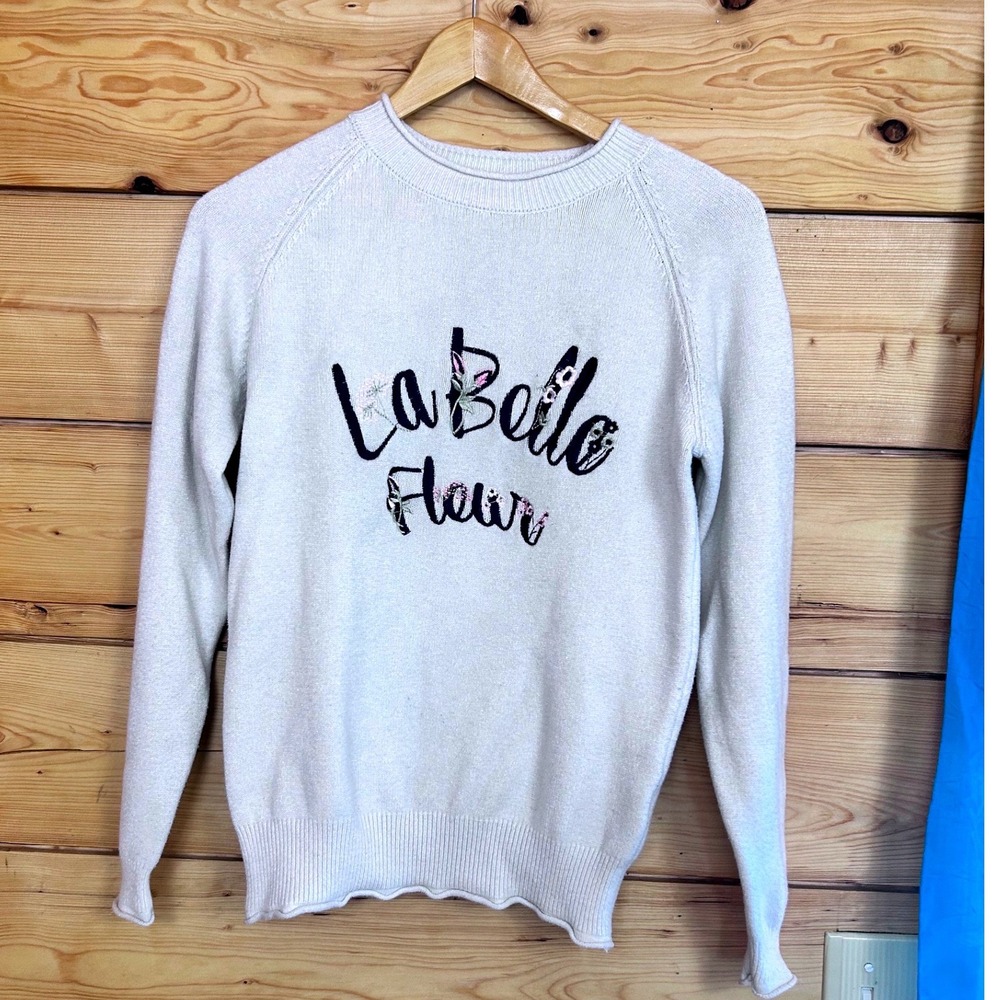 Topgirl Ivory La‎ Belle Fleur Embroidered Knit Sweater TJZ1-SW616F Size Free
